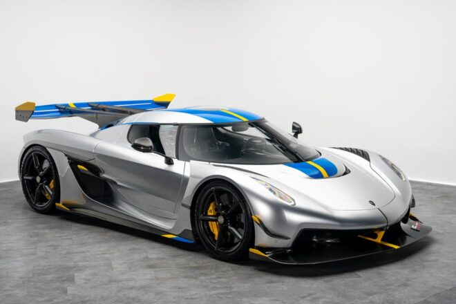Koenigsegg Jesko Attack 2024 For Sale in Dubai Price: AED 15,850,000 Mileage: 4,532 km Specs: Euro Exterior: Moon Silver metallic, Swedish blue and yellow accents Interior: Full Desiato leather, bespoke stitching Engine: 5.0L V8 Gearbox: 9 speed LST Power: 1,600 hp Special: Power upgrade package, bespoke Swedish theme Overview This Jesko Attack is one of the most exclusive hypercars with extreme track focused engineering. The 5.0 twin turbo V8 pushes 1,600 hp with fast shifting through a Koenigsegg LST transmission. Handling is sharp and responsive. Aerodynamics are optimized for downforce, with a large carbon wing, advanced aero channels and lightweight construction. Exterior is finished with a Moon Silver metallic body and Swedish theme striping. The cabin is fully covered in Desiato leather with blue and yellow detail touches. Screens are clean, controls are minimal, and seats hold firm during acceleration. Mileage is low at 4,532 km. This unit suits collectors and enthusiasts who want rarity and speed. A serious hypercar purchase for high value buyers.