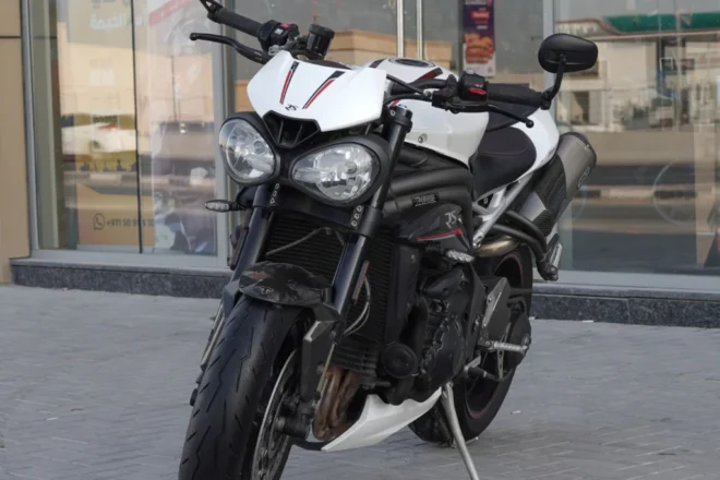 2019 Triumph Speed Triple 1050cc Naked Bike for Sale In Sharjah, WhatsApp: +971555598040 Get into the spirit of aggressive speed performance from your 1050cc naked bike in the 2019 Triumph Speed Triple. Featuring impressive speed capabilities, this legendary motorcycle is designed for UAE riders who are seeking a high speed, high performance used superbike at an amazing price. ADDITIONAL INFORMATION: Model Year: 2019 Mileage: 41000 KM Condition: Excellent, Like New Price: 35000 AED Availability: AL Khubaizi Motorcycles CO-L.L.C 2019 Triumph Speed Triple 1050cc